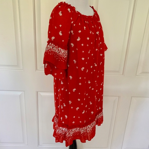 FLORAL BOHO RUFFLE MINI DRESS LINED SUMMER - Picture 3 of 8